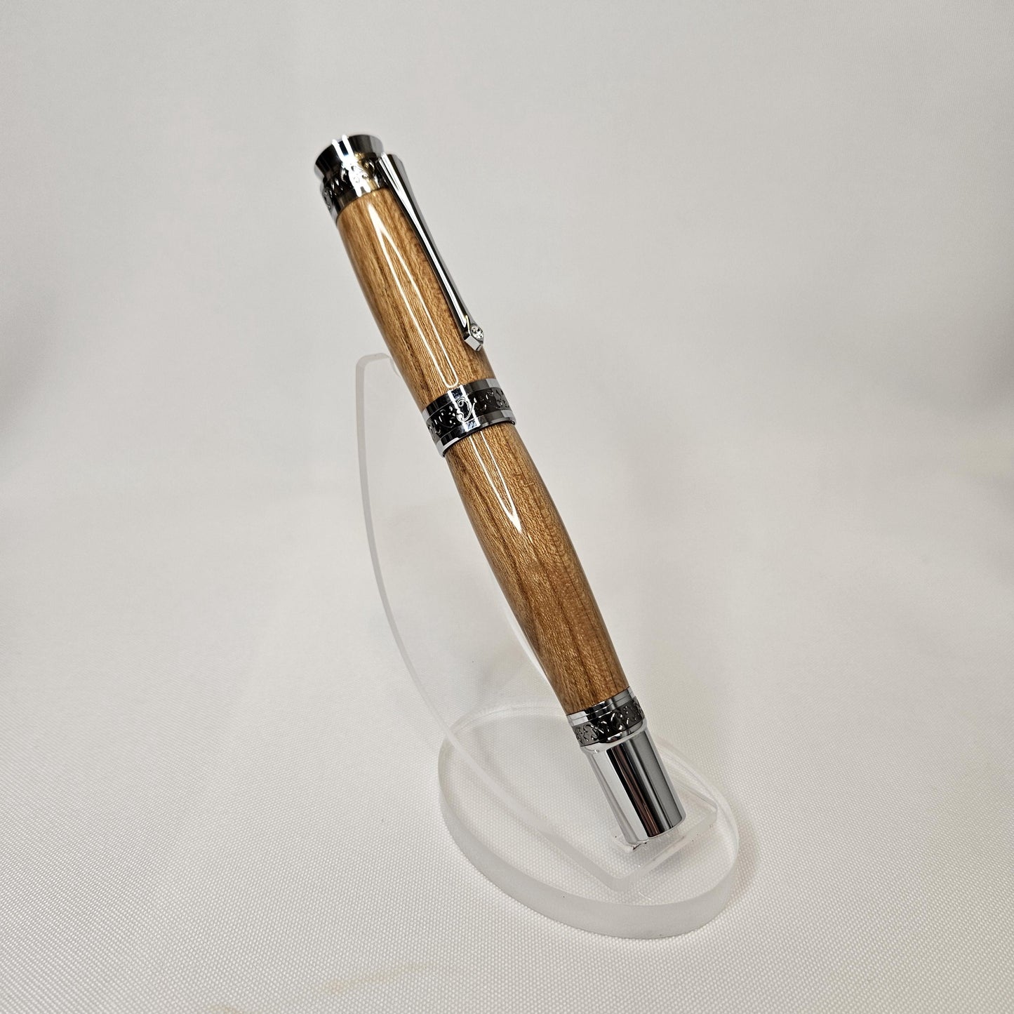 Cherry Wood Rollerball King Pen with Chrome and Black Titanium Hardware