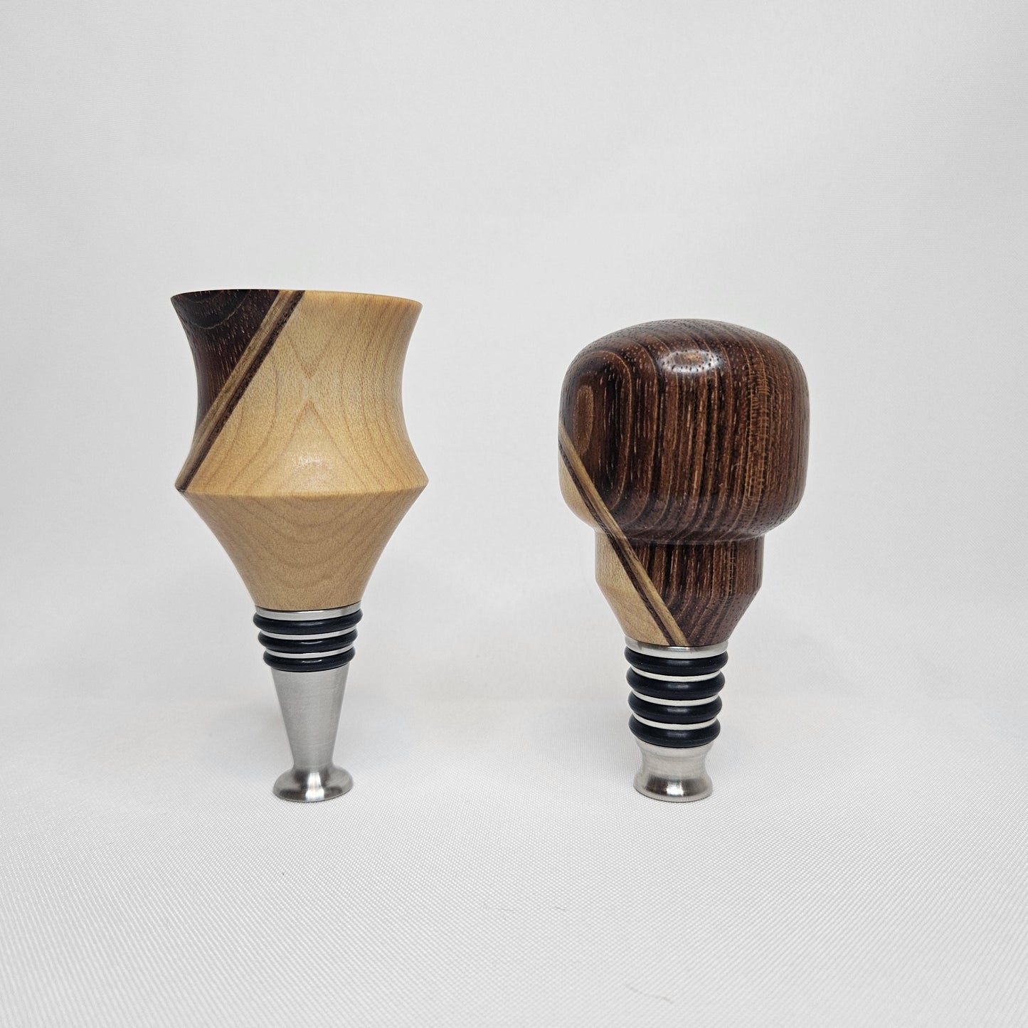 Solid Maple and Brazilian Cherry Hardwood Wine Stopper Set