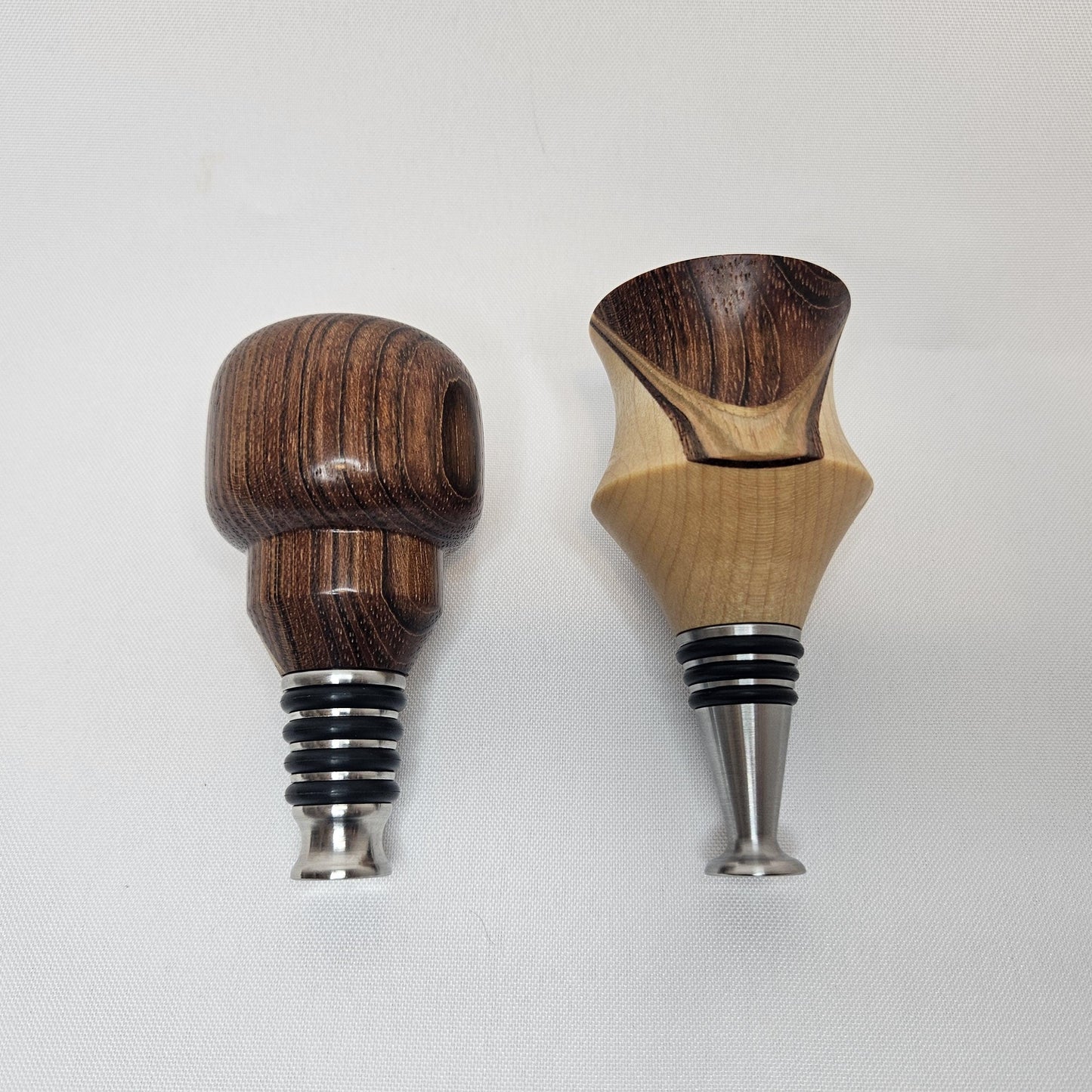 Solid Maple and Brazilian Cherry Hardwood Wine Stopper Set