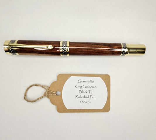 Granadillo Executive Rollerball Pen with Gold and Black Titanium Hardware