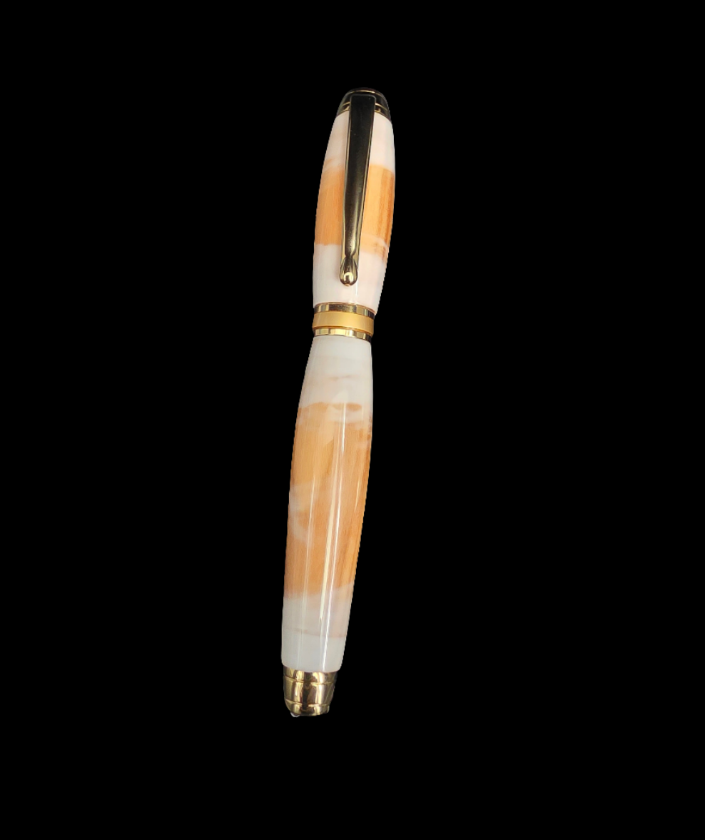 Handmade Olivewood Pen with White Overlay