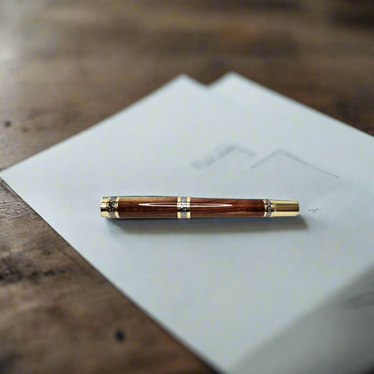 Granadillo Executive Rollerball Pen with Gold and Black Titanium Hardware