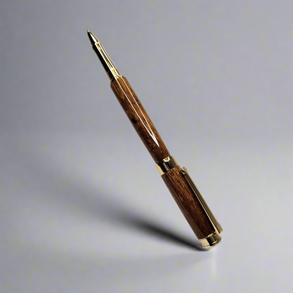 Merbau hardwood handmade rollerball executive pen with golden accents