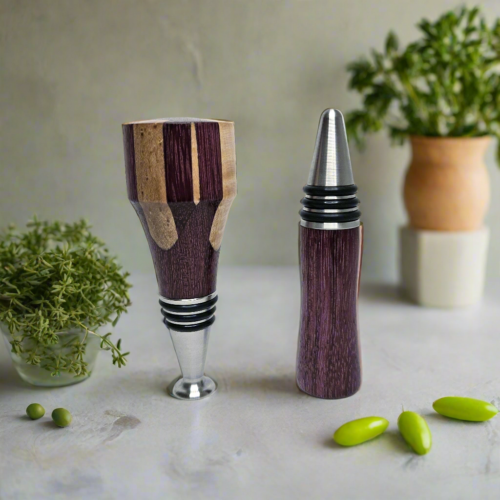 Purpleheart & Maple Stainless Steel Wine Stopper Gift Set