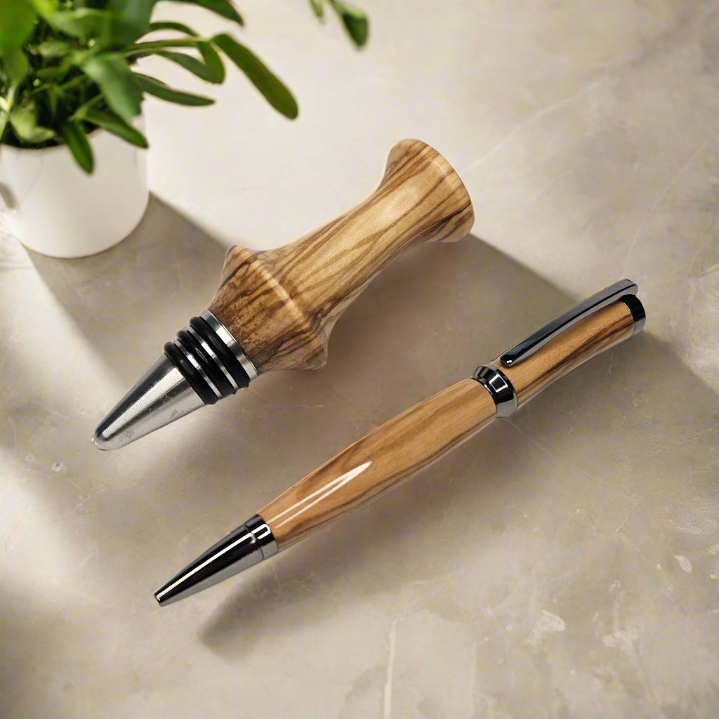Italian Oivewood Pen & Wine Stopper Gift Set
