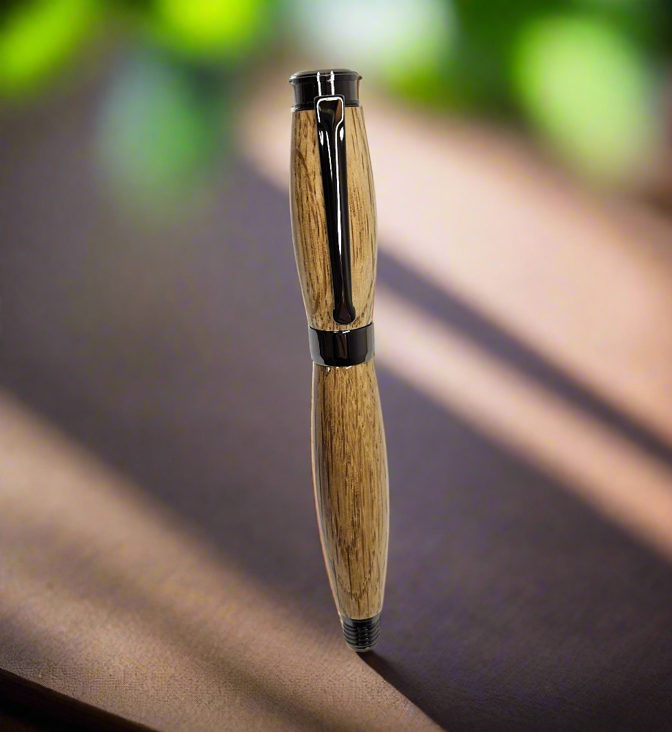 Jack Daniels Whiskey Barrel Wood Rollerball Pen with Gunmetal Hardware - Gift Packaged