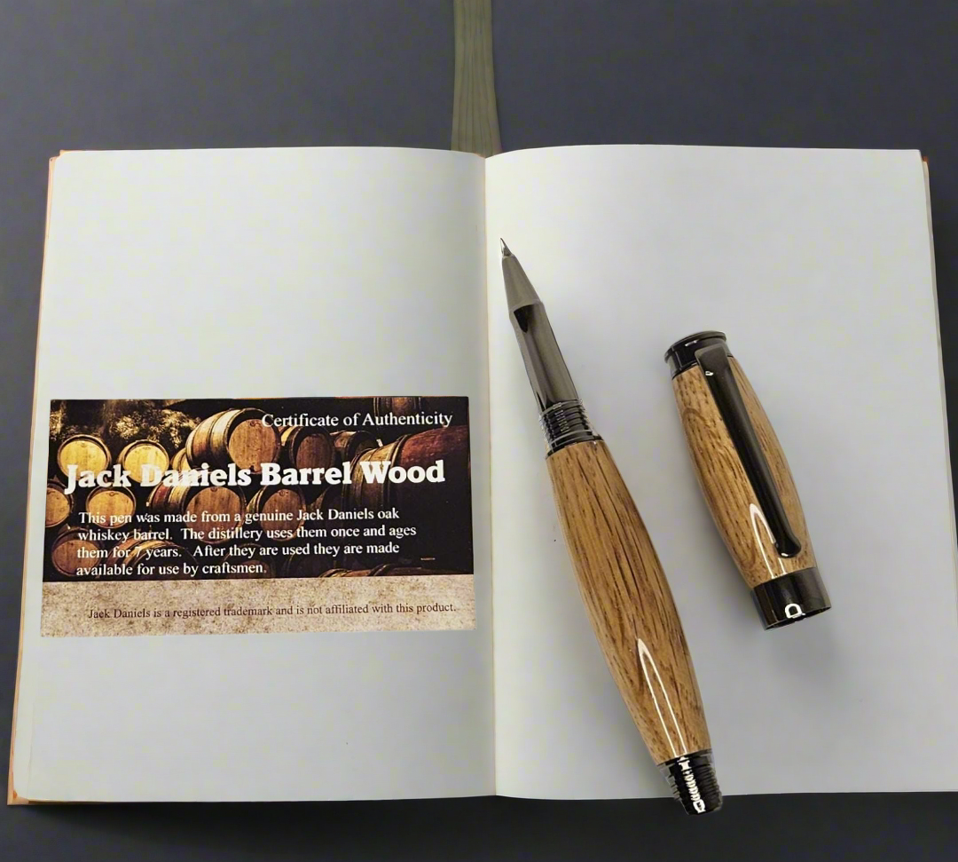Jack Daniels Whiskey Barrel Wood Rollerball Pen with Gunmetal Hardware - Gift Packaged