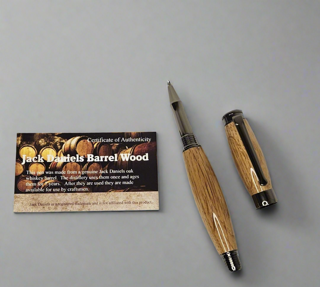 Jack Daniels Whiskey Barrel Wood Rollerball Pen with Gunmetal Hardware - Gift Packaged