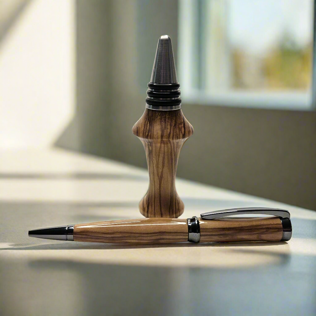 Italian Oivewood Pen & Wine Stopper Gift Set