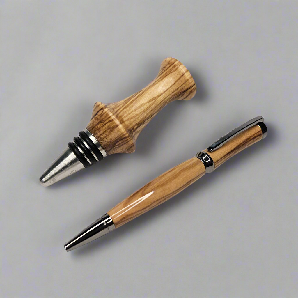 Italian Oivewood Pen & Wine Stopper Gift Set