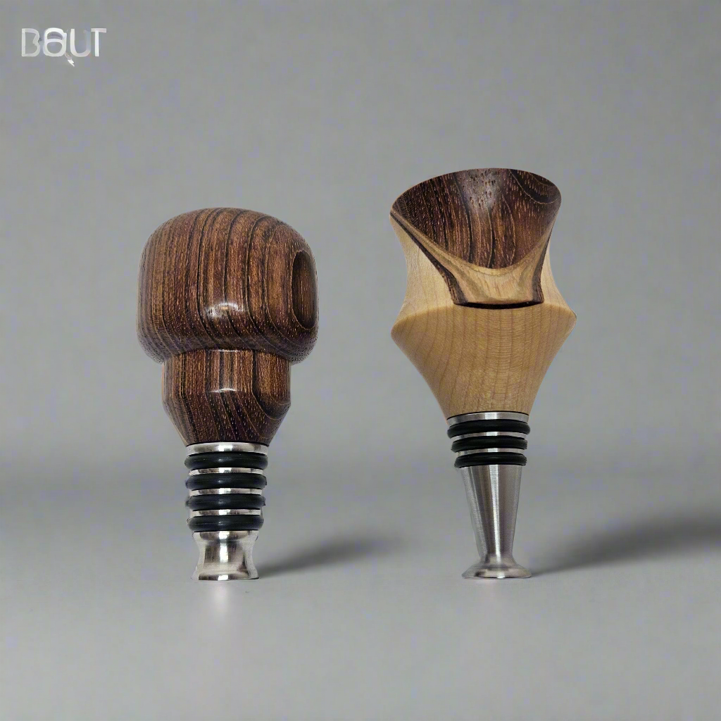 Solid Maple and Brazilian Cherry Hardwood Wine Stopper Set