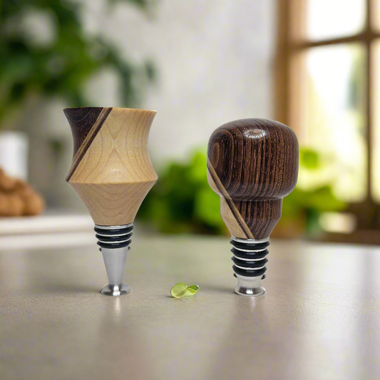 Solid Maple and Brazilian Cherry Hardwood Wine Stopper Set