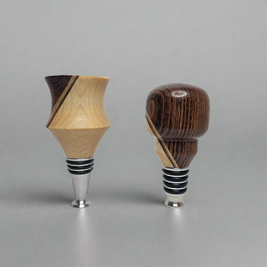 Solid Maple and Brazilian Cherry Hardwood Wine Stopper Set