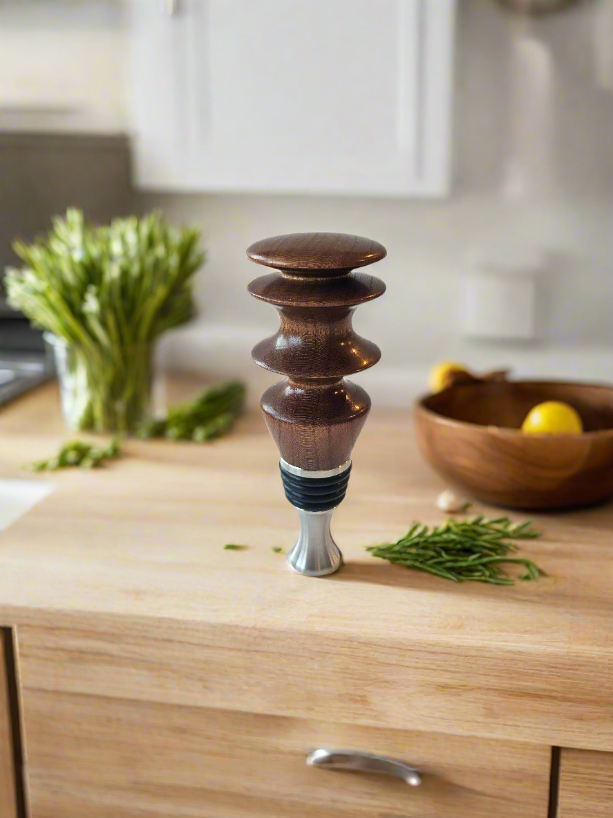 Handmade Walnut Bottle Stopper – with Stainless Steel Base | Made in Chesapeake, VA