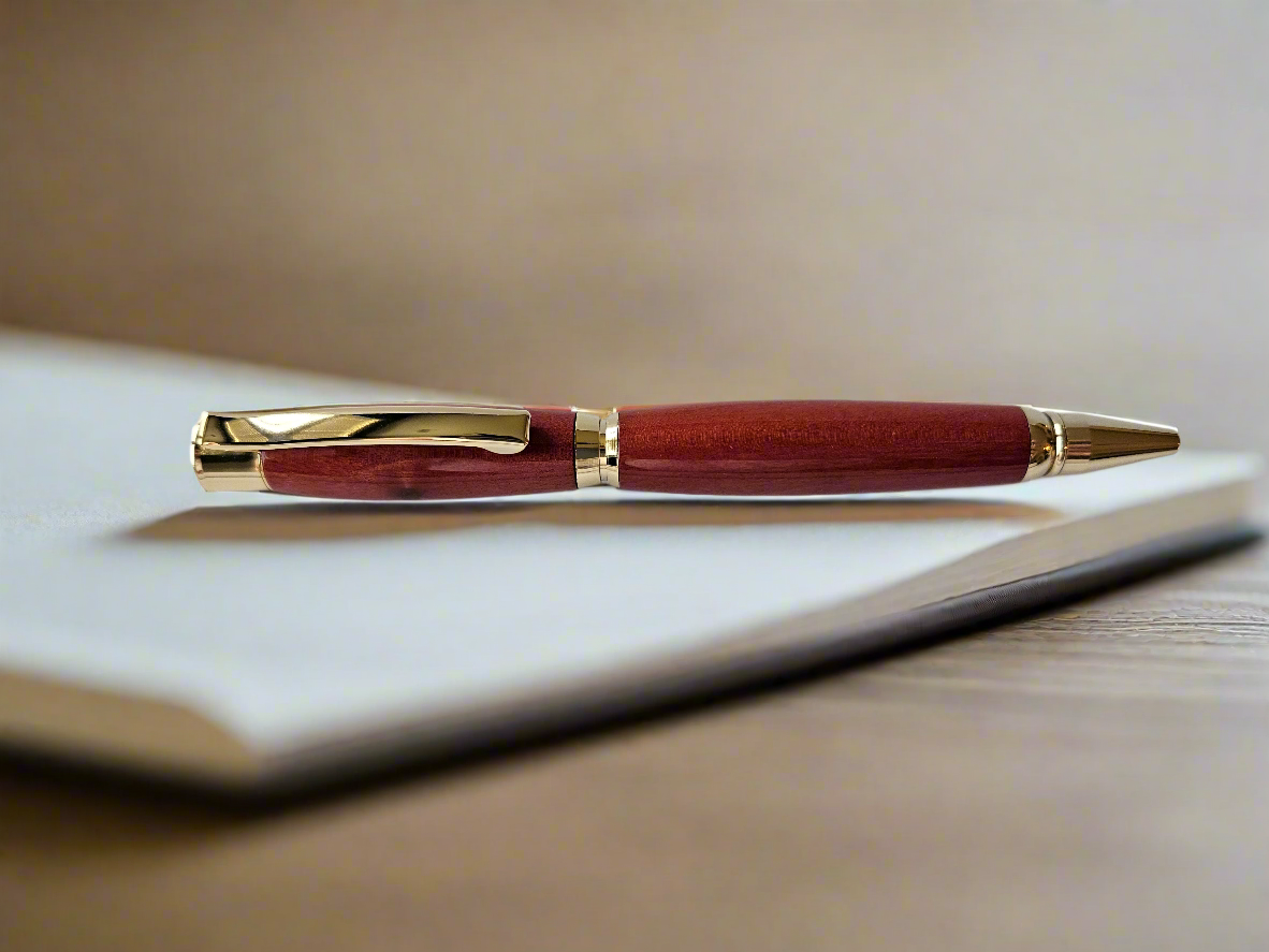 Handmade Pink Ivory Wood Pen with Gold Hardware | Luxury Gift | Crafted in Chesapeake, VA