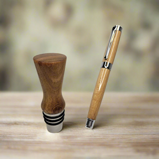 Beech Rollerball Pen & California Cottonwood Whiskey Stopper Set