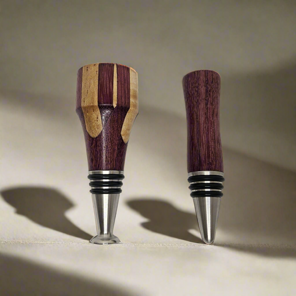 Purpleheart & Maple Stainless Steel Wine Stopper Gift Set