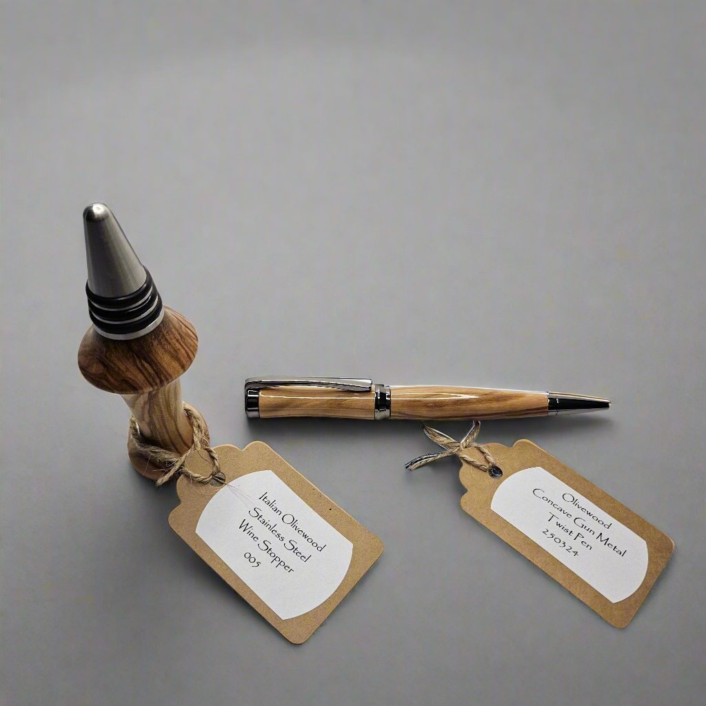 Italian Oivewood Pen & Wine Stopper Gift Set