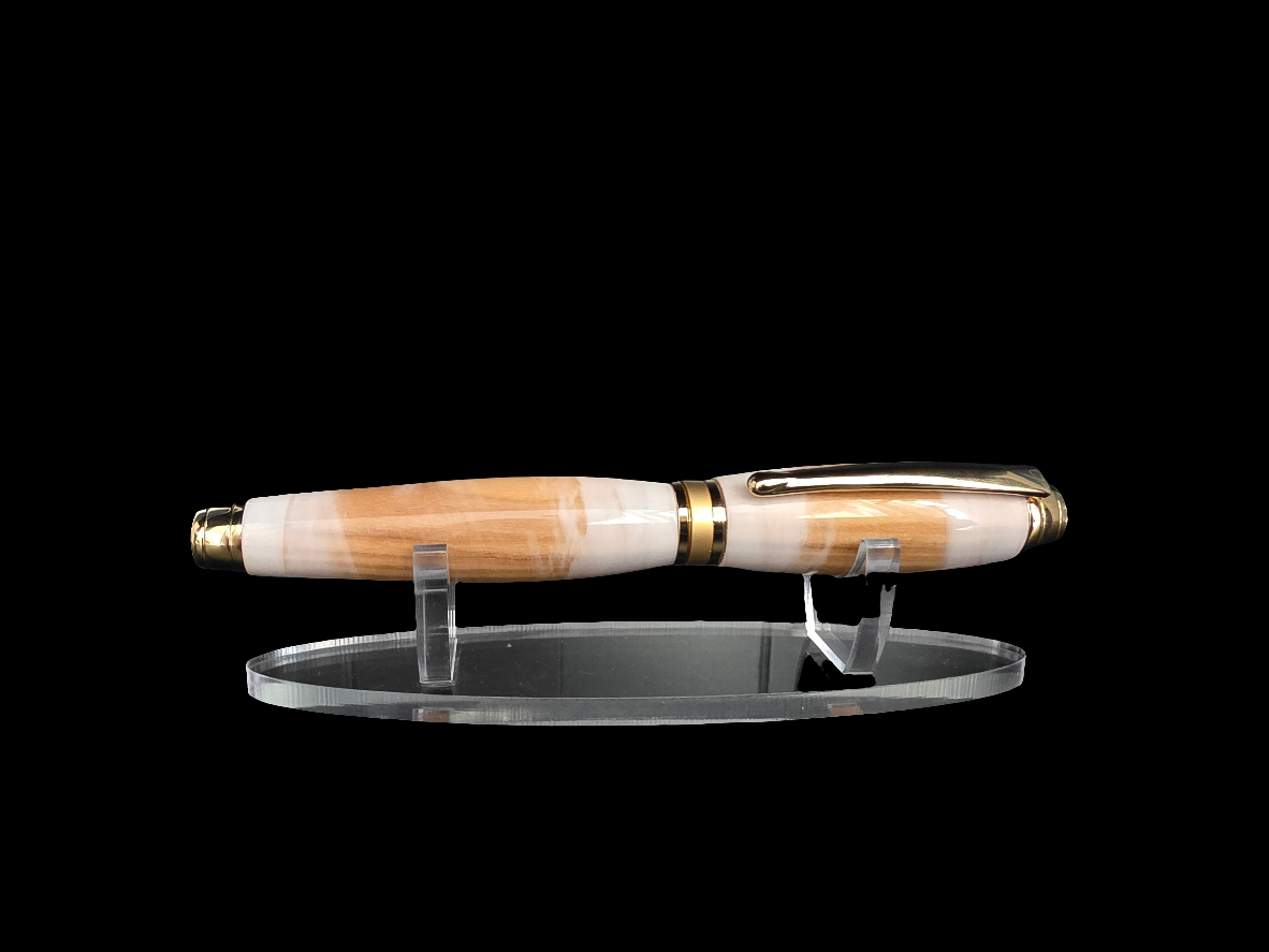 Handmade Olivewood Pen with White Overlay