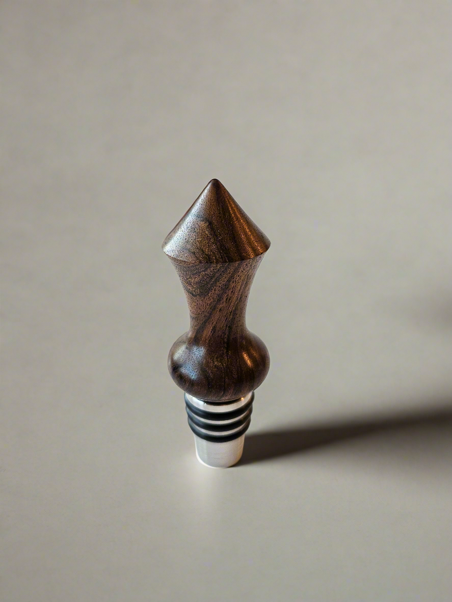 Handmade Walnut Top Shelf Bottle Stopper – with Stainless Steel Base | Made in Chesapeake, VA