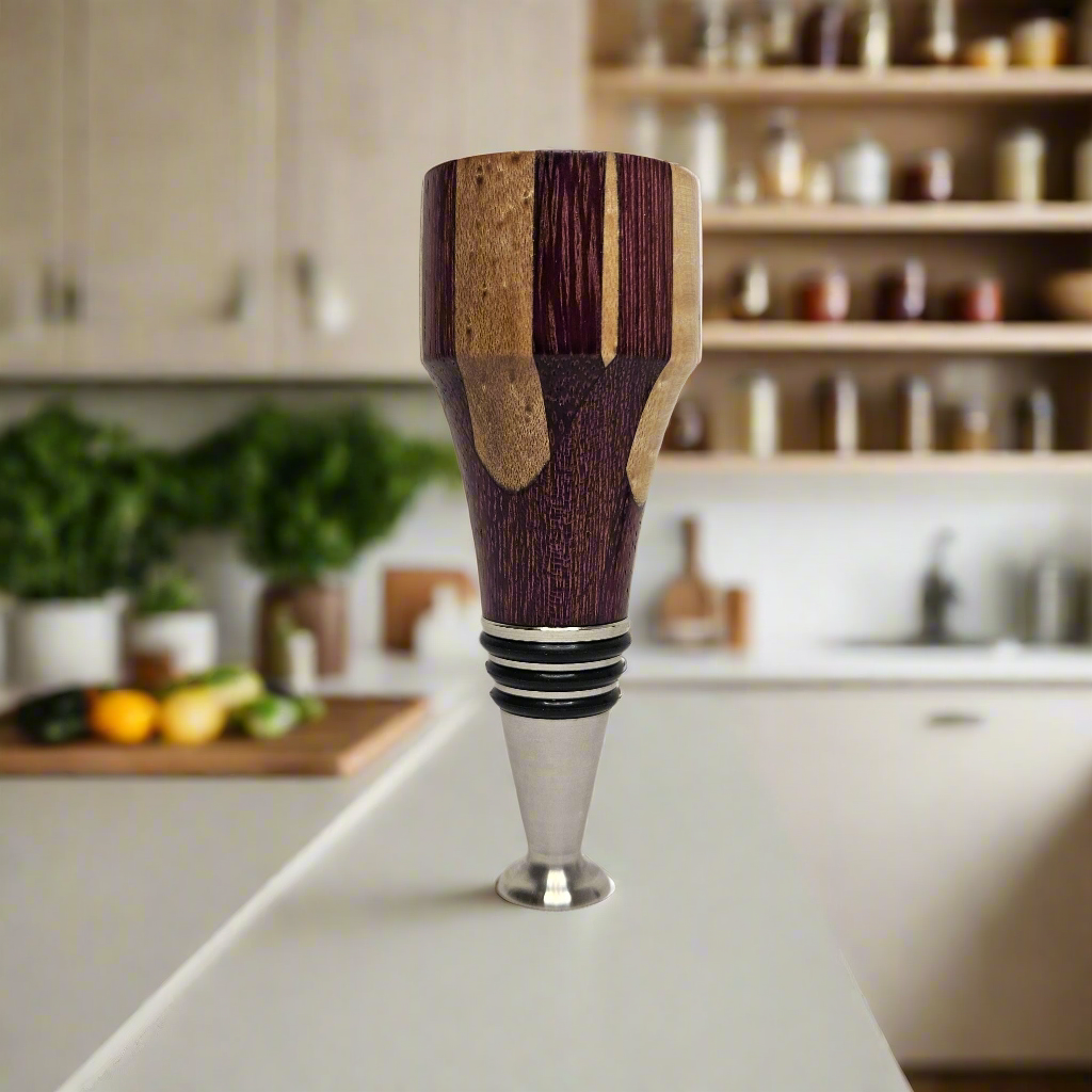 Purpleheart & Maple Stainless Steel Wine Stopper Gift Set