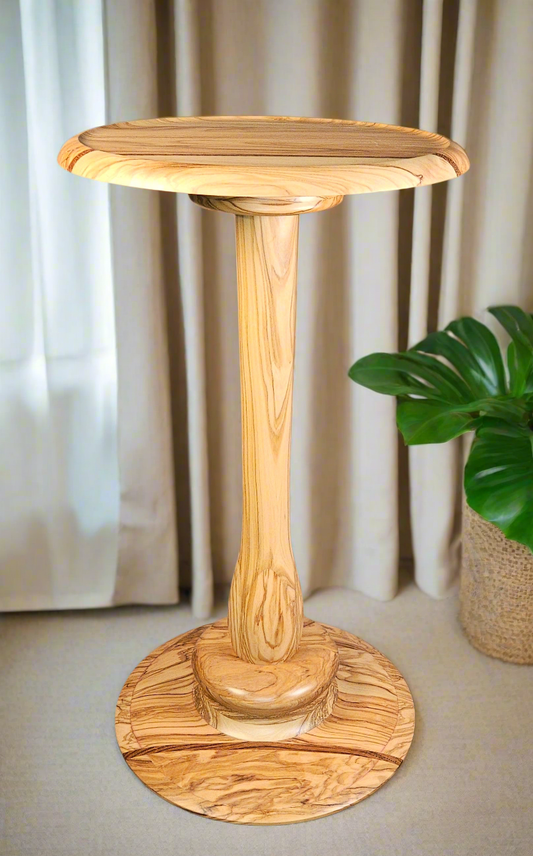Artisan Handmade Olivewood Beverage Table with Brazilian Cherry Accent Detail