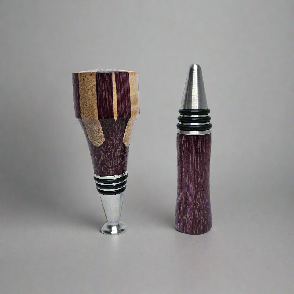 Purpleheart & Maple Stainless Steel Wine Stopper Gift Set