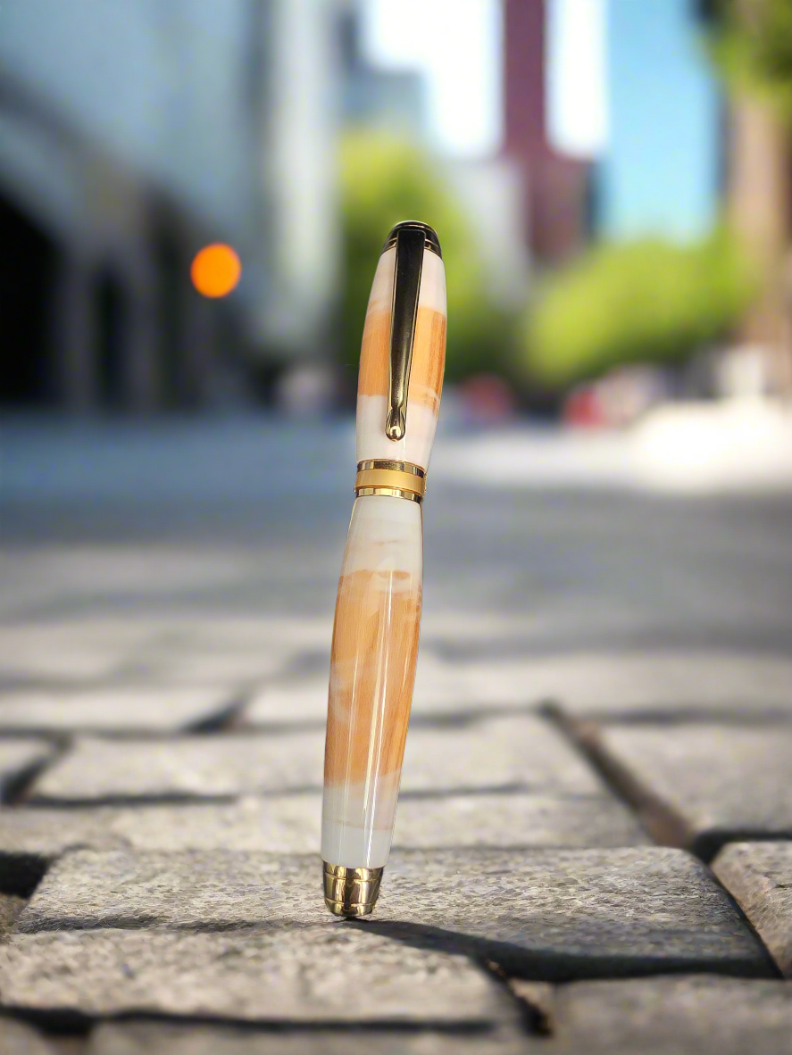 Handmade Olivewood Pen with White Overlay