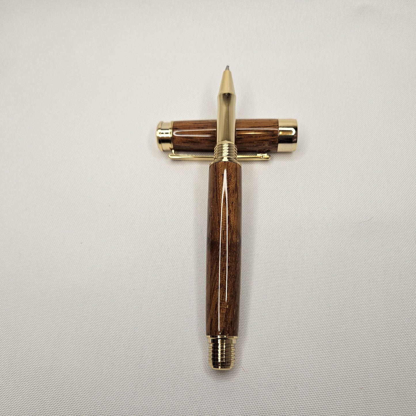Merbau hardwood handmade rollerball executive pen with golden accents