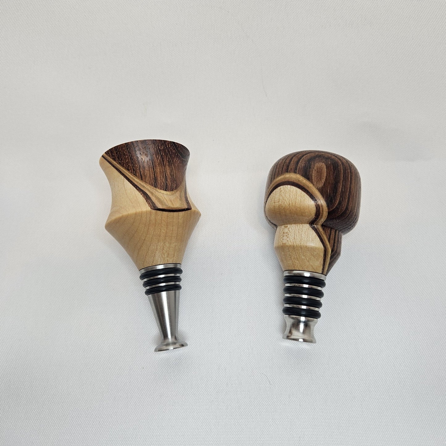 Solid Maple and Brazilian Cherry Hardwood Wine Stopper Set