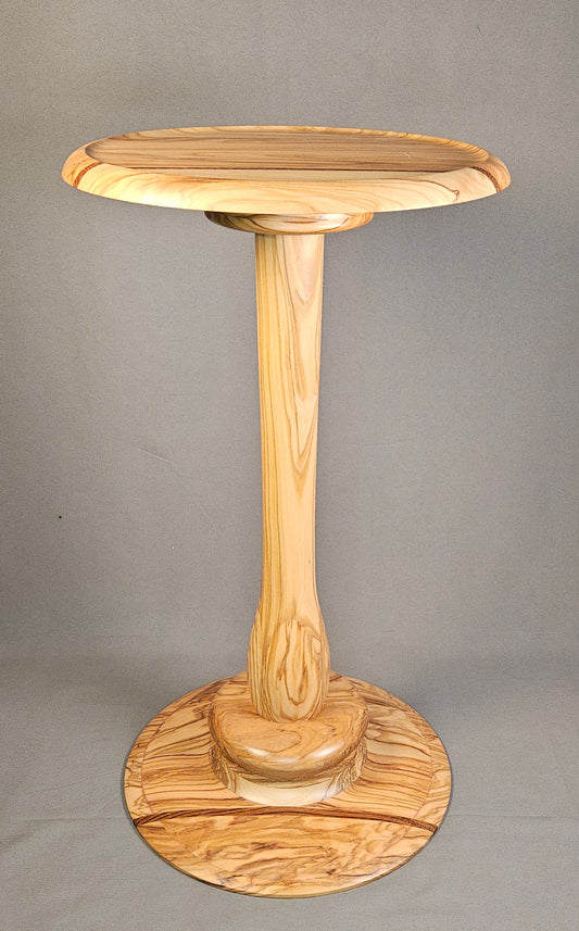 Artisan Handmade Olivewood Beverage Table with Brazilian Cherry Accent Detail
