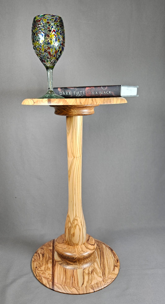 Artisan Handmade Olivewood Beverage Table with Brazilian Cherry Accent Detail
