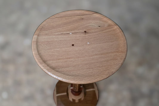 Custom Hand-Jointed Teak & English Oak Beverage Table with Redheart Inlays