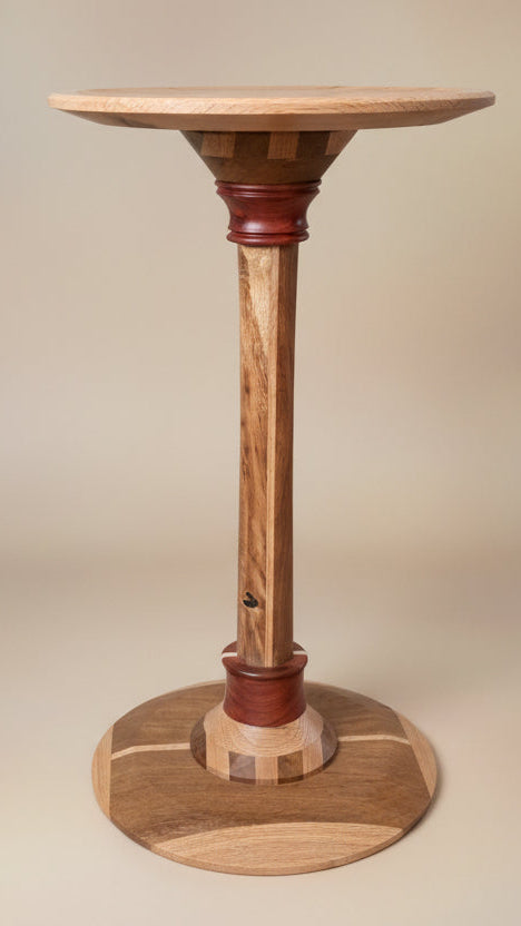 Custom Hand-Jointed Teak & English Oak Beverage Table with Redheart Inlays