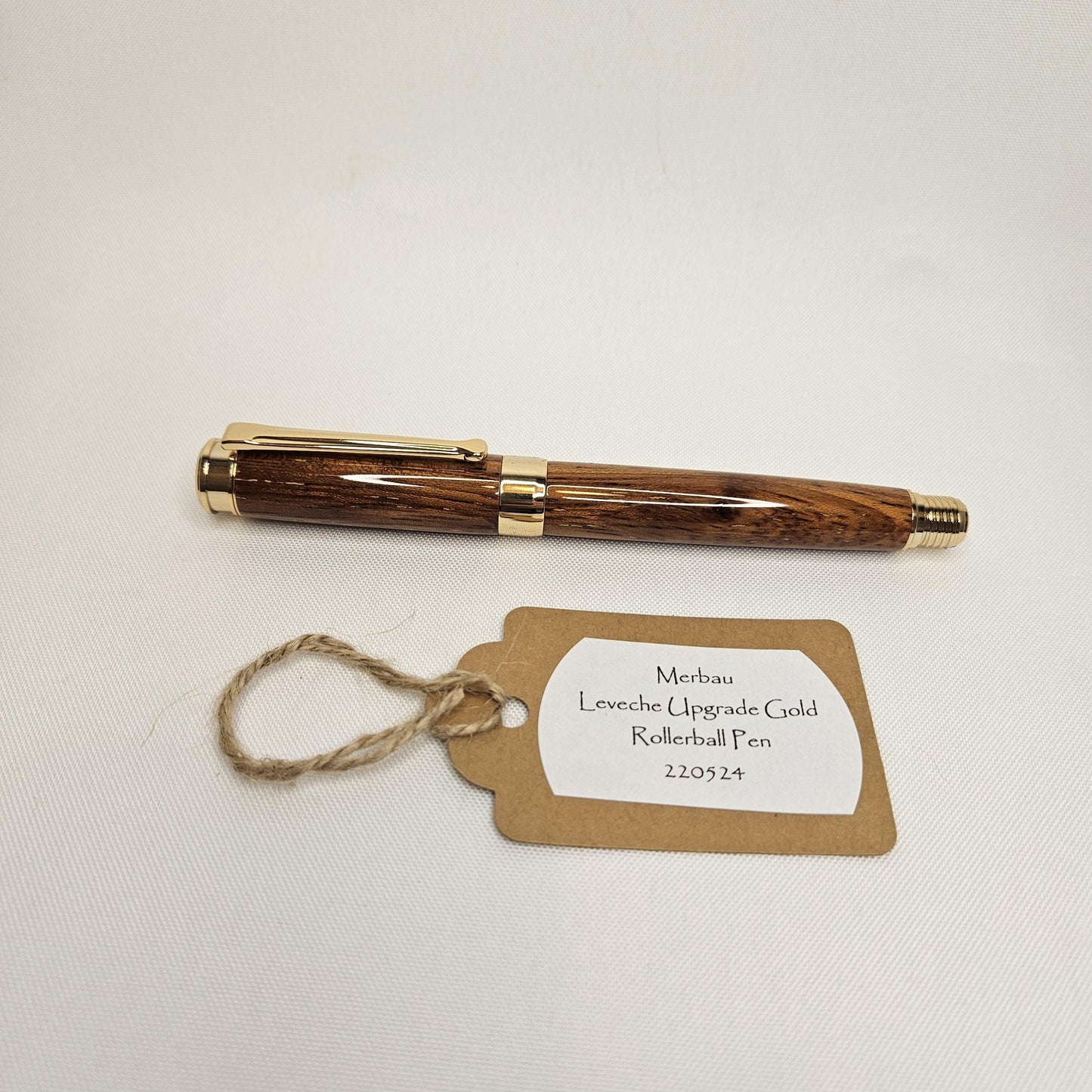 Merbau hardwood handmade rollerball executive pen with golden accents