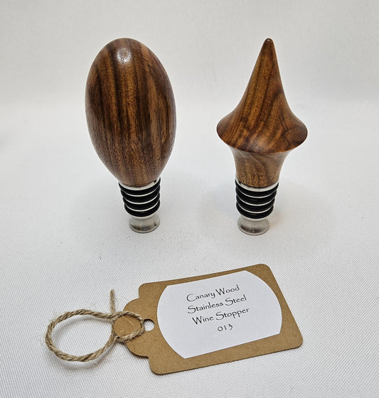 Custom Handmade Canary Wood Wine Stopper Gift Set