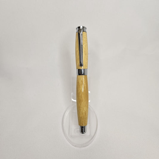 Artisan Handmade Yellowheart Rollerball Pen with Chrome Accents - Unique & Elegant Writing Instrument