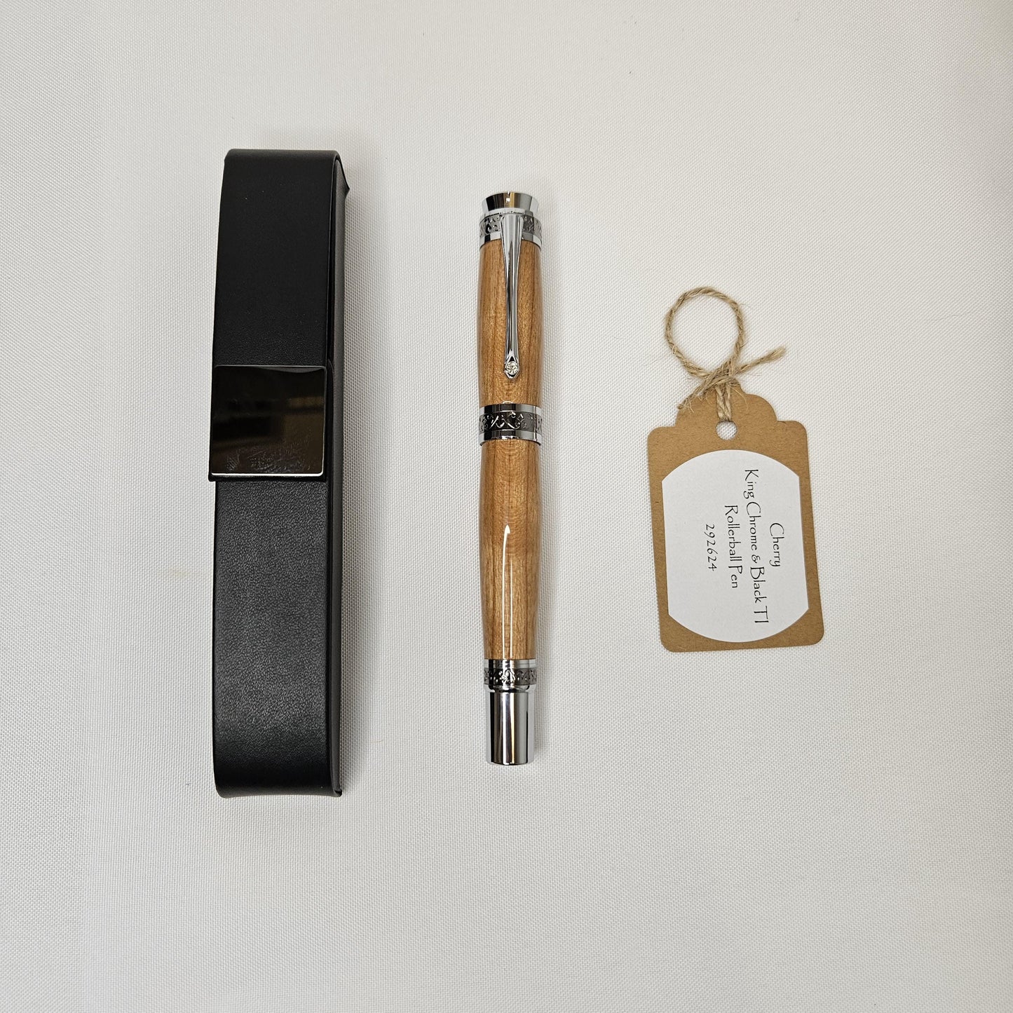 Cherry Wood Rollerball King Pen with Chrome and Black Ti Hardware