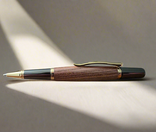 Handcrafted Pistachio Wood Rollerball Pen – Gold & Black Titanium Hardware