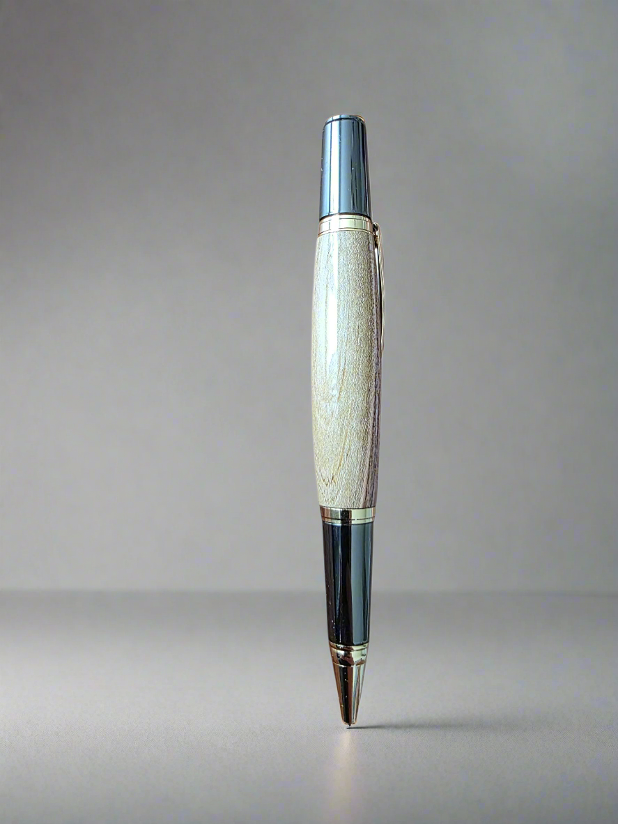 Handcrafted Pistachio Wood Rollerball Pen – Gold & Black Titanium Hardware