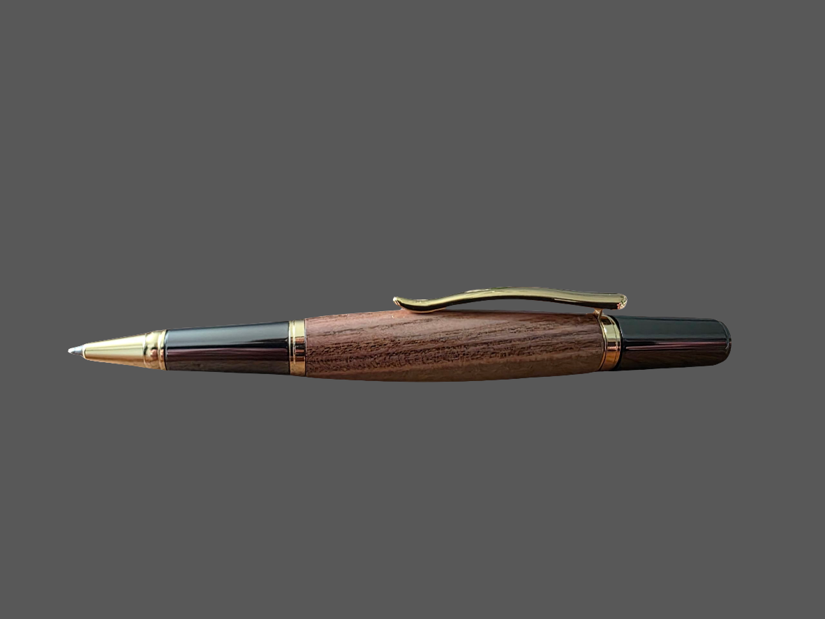 Handcrafted Pistachio Wood Rollerball Pen – Gold & Black Titanium Hardware