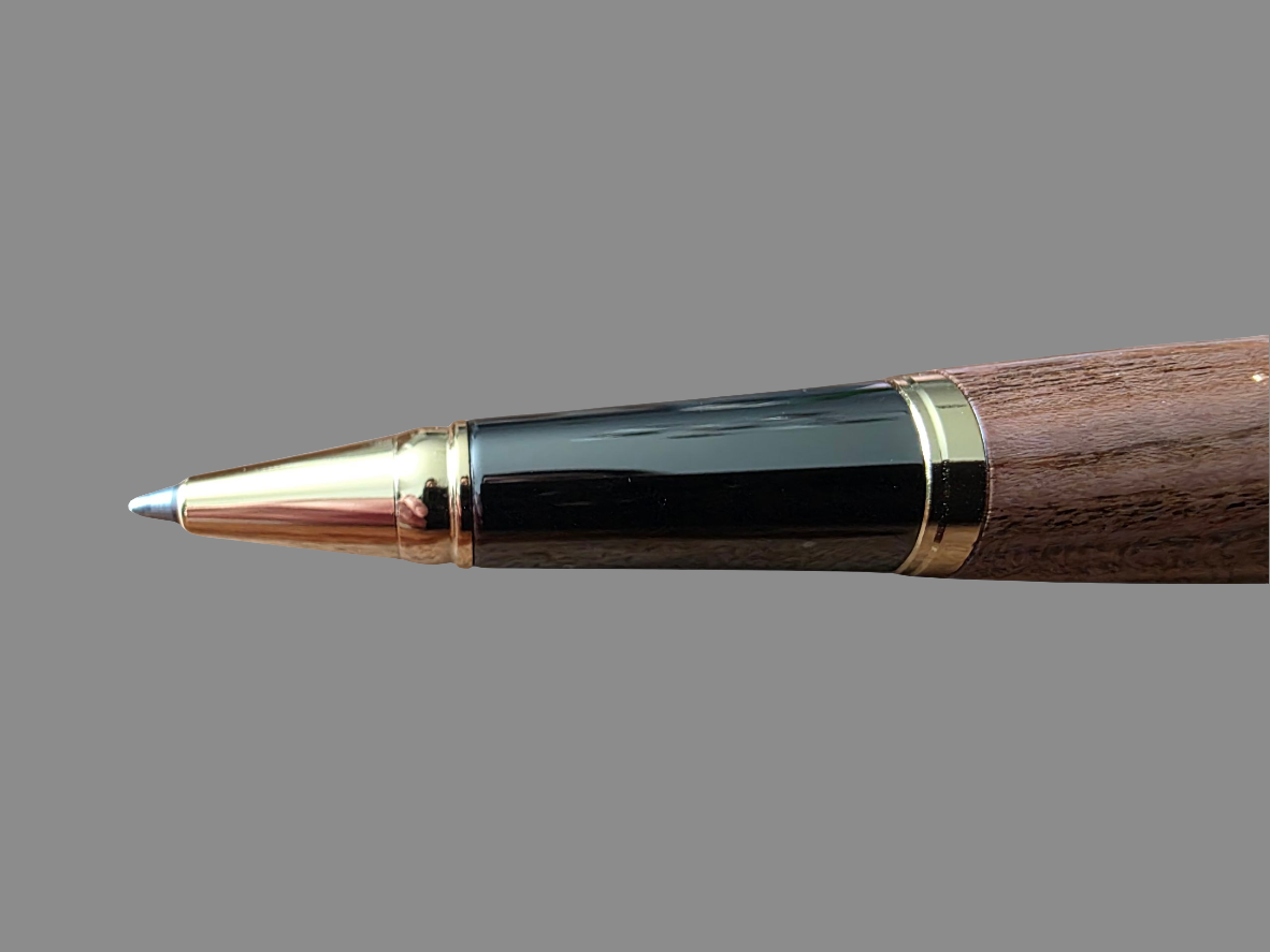 Handcrafted Pistachio Wood Rollerball Pen – Gold & Black Titanium Hardware