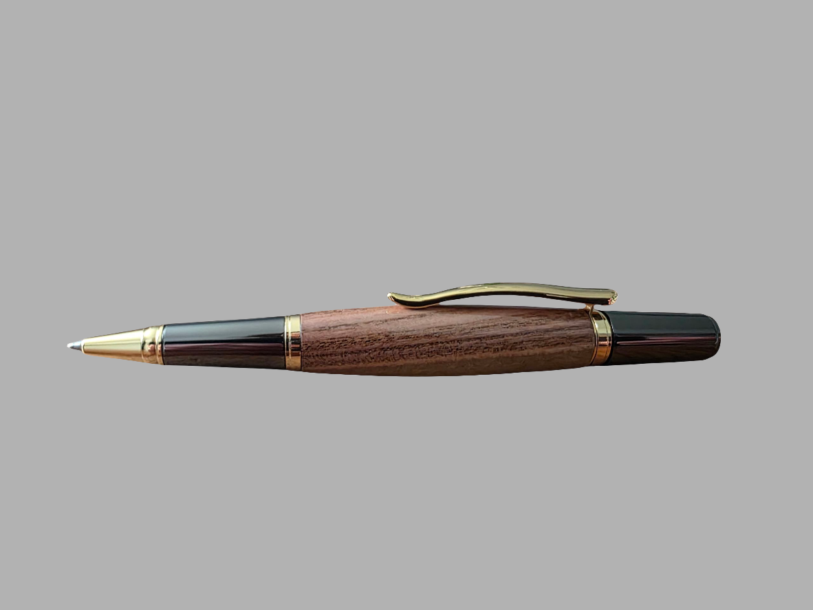 Handcrafted Pistachio Wood Rollerball Pen – Gold & Black Titanium Hardware