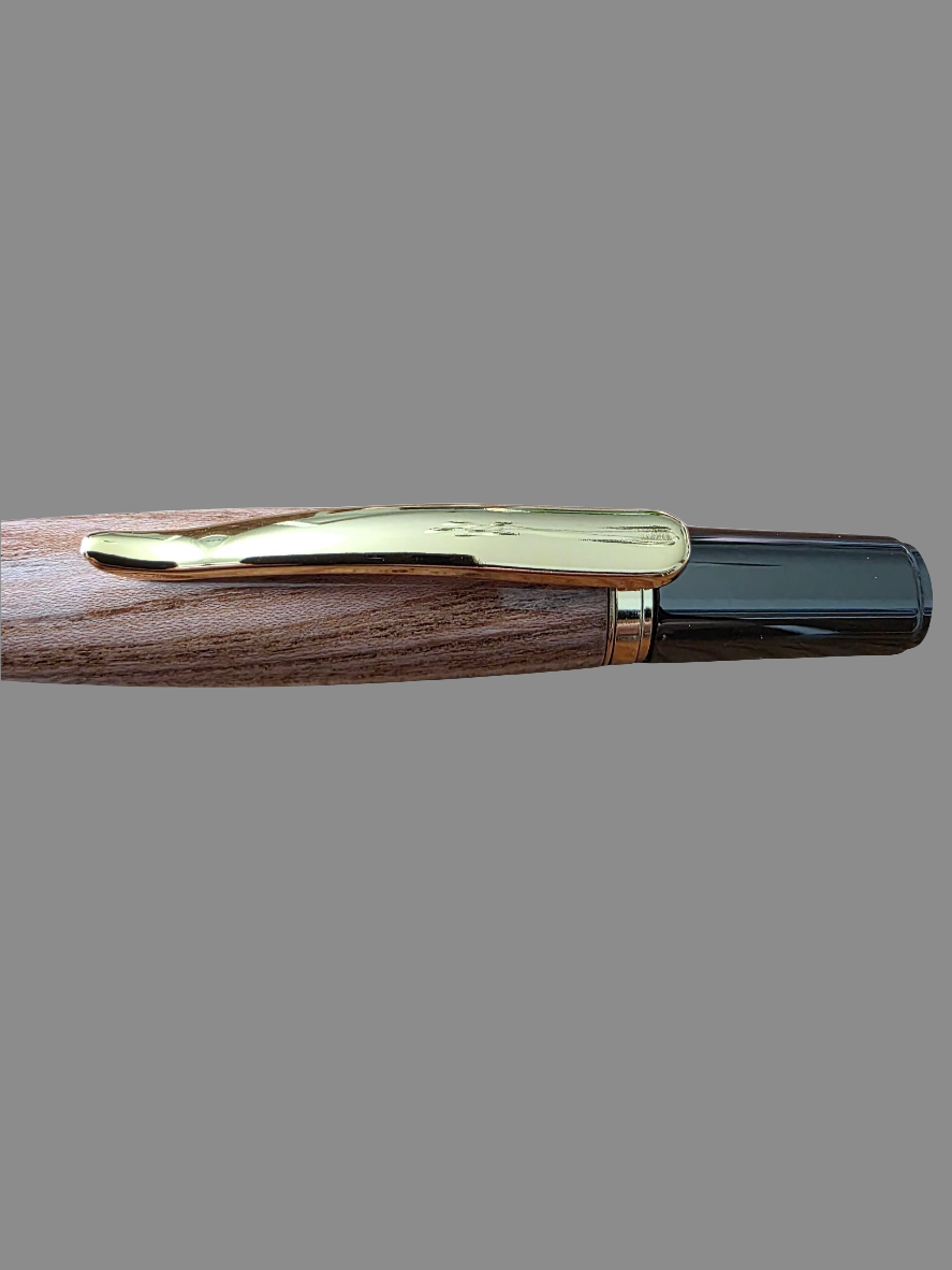 Handcrafted Pistachio Wood Rollerball Pen – Gold & Black Titanium Hardware