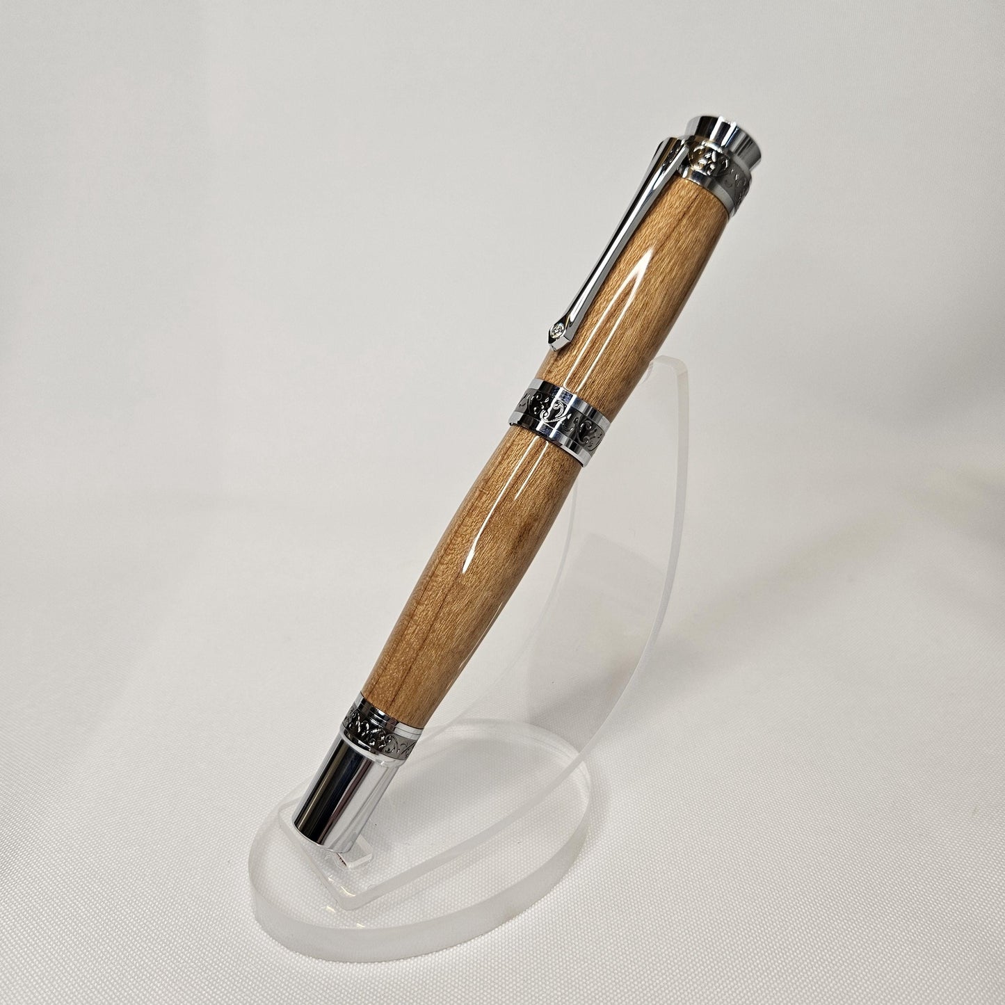 Cherry Wood Rollerball King Pen with Chrome and Black Ti Hardware