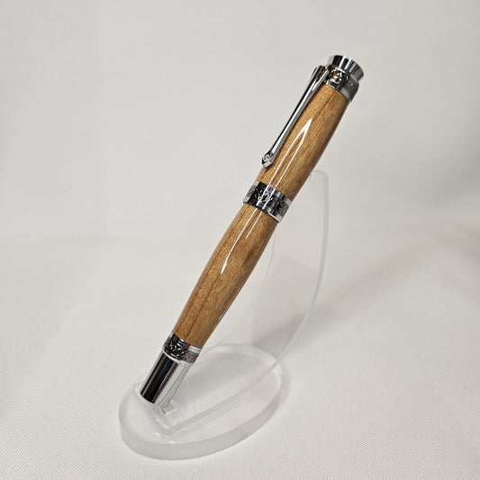 Cherry Wood Rollerball King Pen with Chrome and Black Ti Hardware