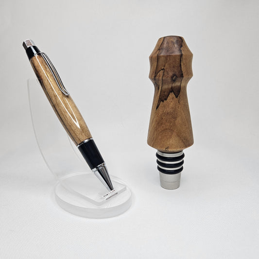 Handcrafted California Cottonwood Whisky (Some Wine) Bottle Stopper & Cherry Cigar Pen Gift Set