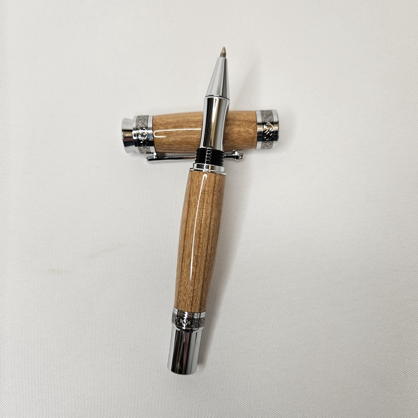 Cherry Wood Rollerball King Pen with Chrome and Black Ti Hardware
